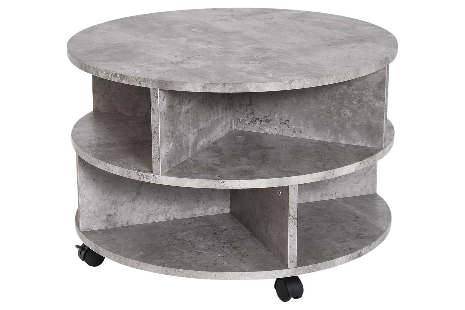Homcom 2-Tier Round Coffee Table with Wheels & Storage | Cement