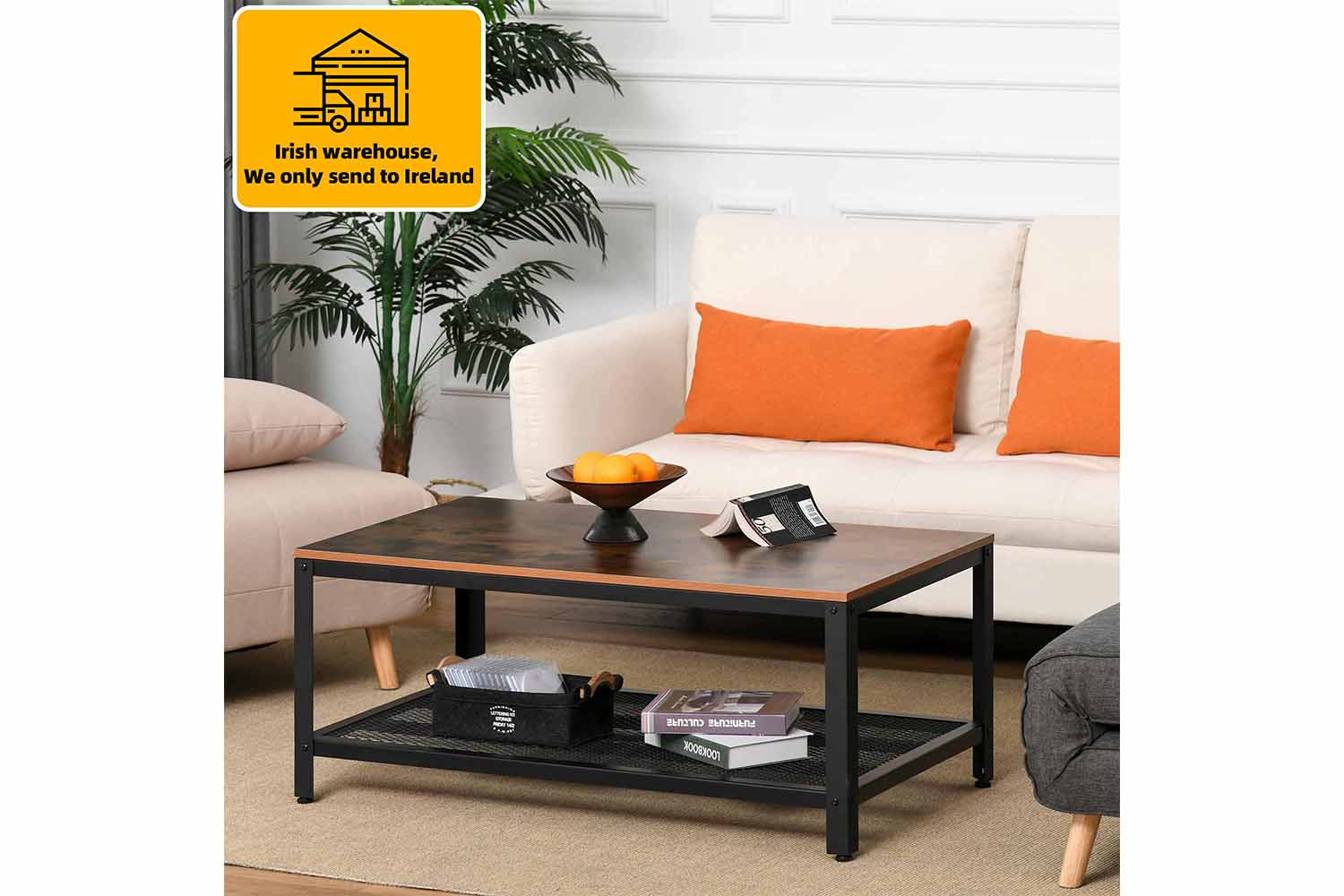 Homcom 2-Tier Wooden Coffee Table | Retro Wood/Black
