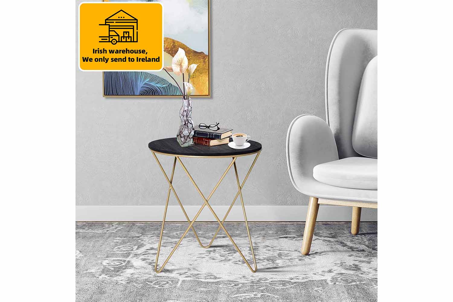 Homcom Lift-Top Side Table | Black/Gold