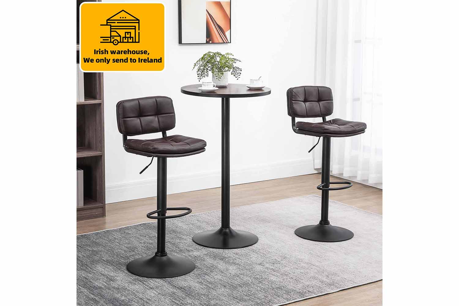 Homcom Adjustable Height Bar Stools with Backs | Brown