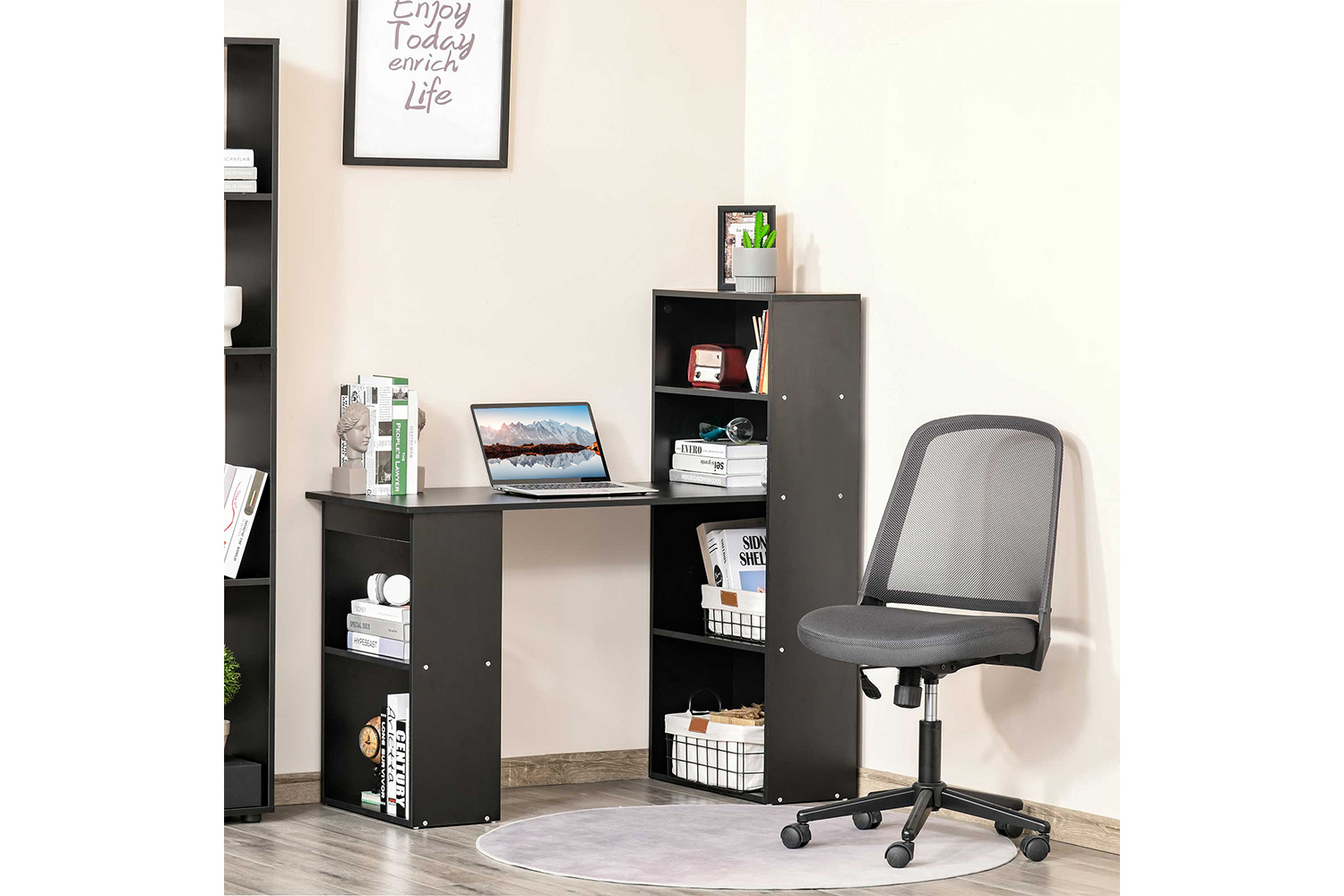 Homcom Computer Desk with Bookshelf | Black