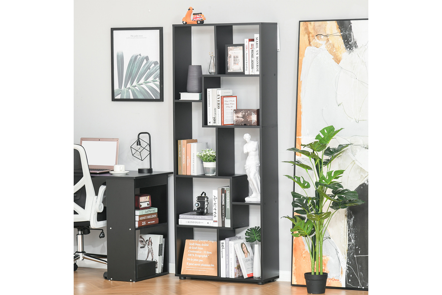 Homcom Bookcase | Melamine Surface | 8 Shelves | Black