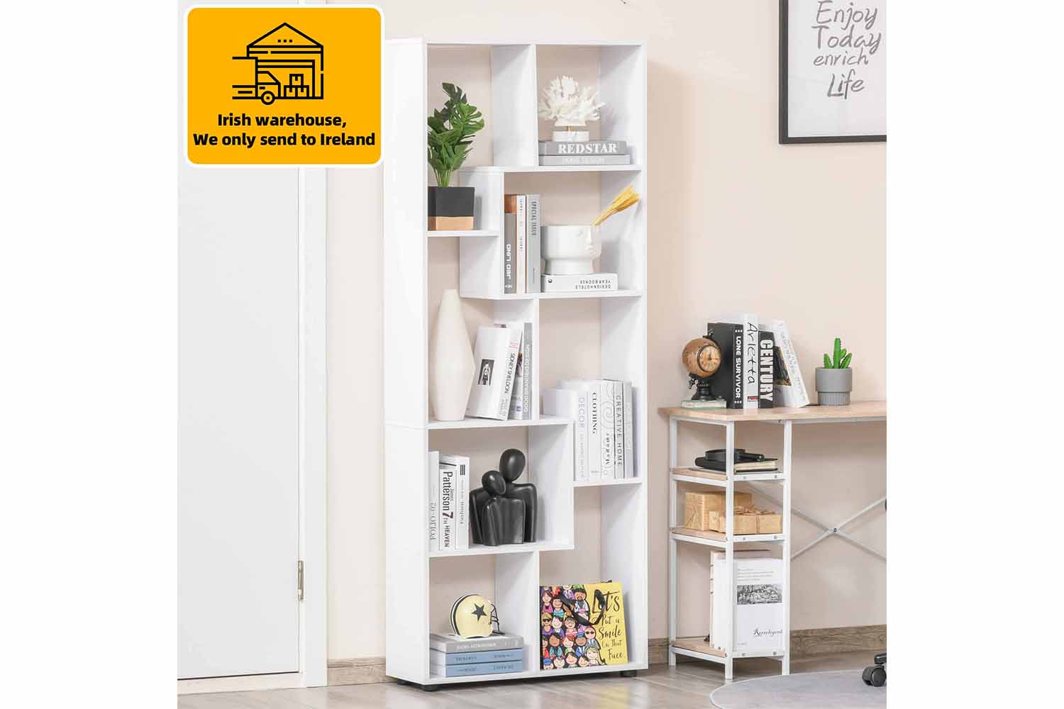Homcom 8-Shelf Bookcase with Melamine Surface Foot Pads | White