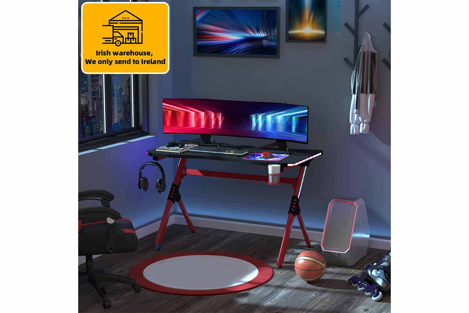 Homcom Gaming Computer Desk | Black/Red