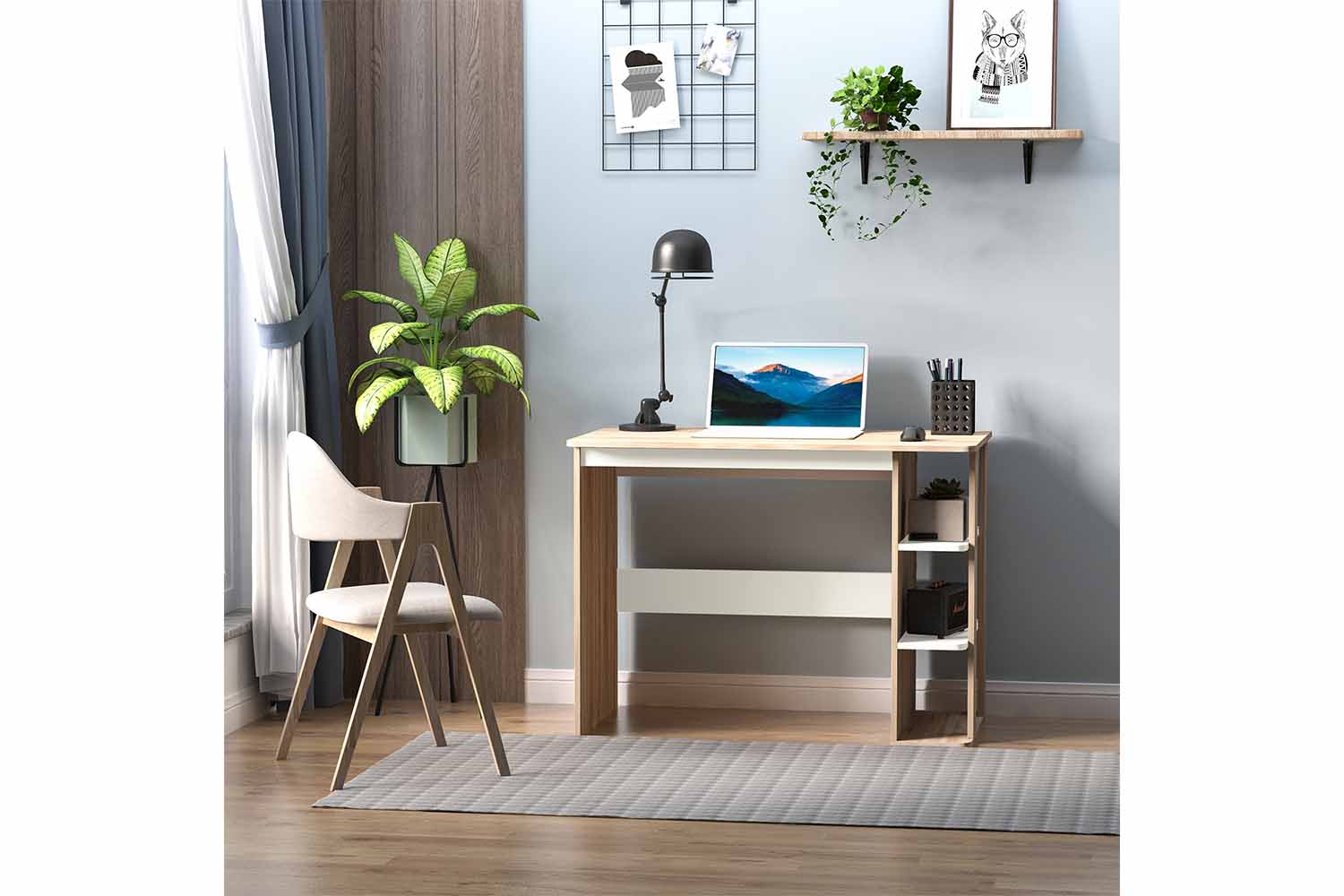 Homcom Computer Desk with 3-Tier Storage Shelf | Natural/White