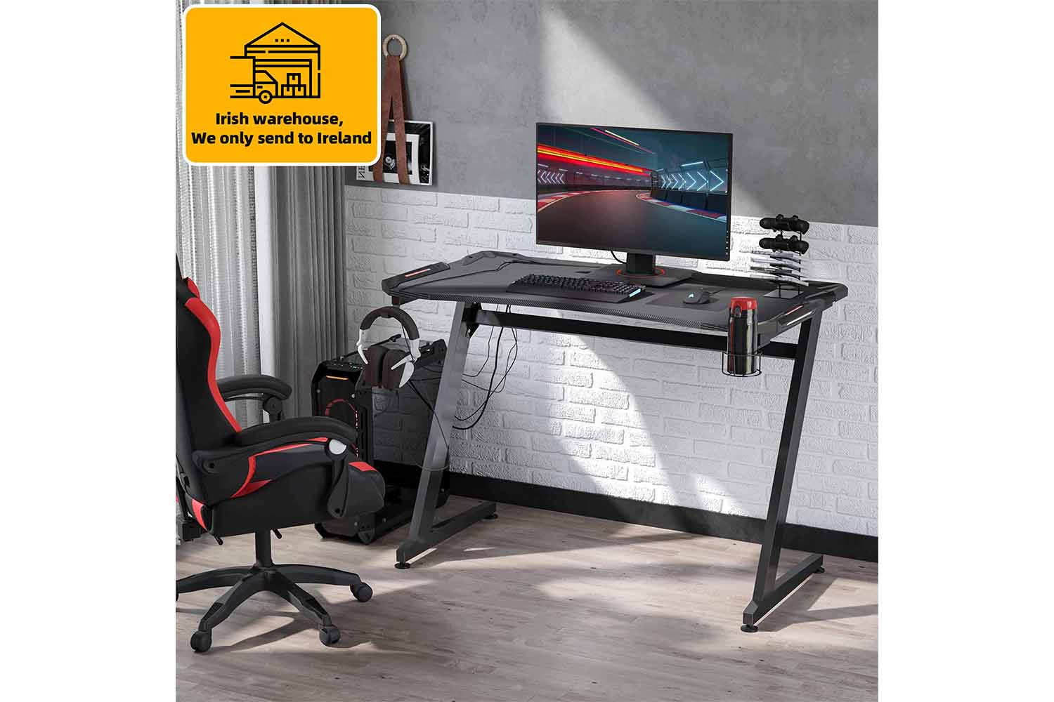 Homcom Gaming Desk with Cup Holder | Black