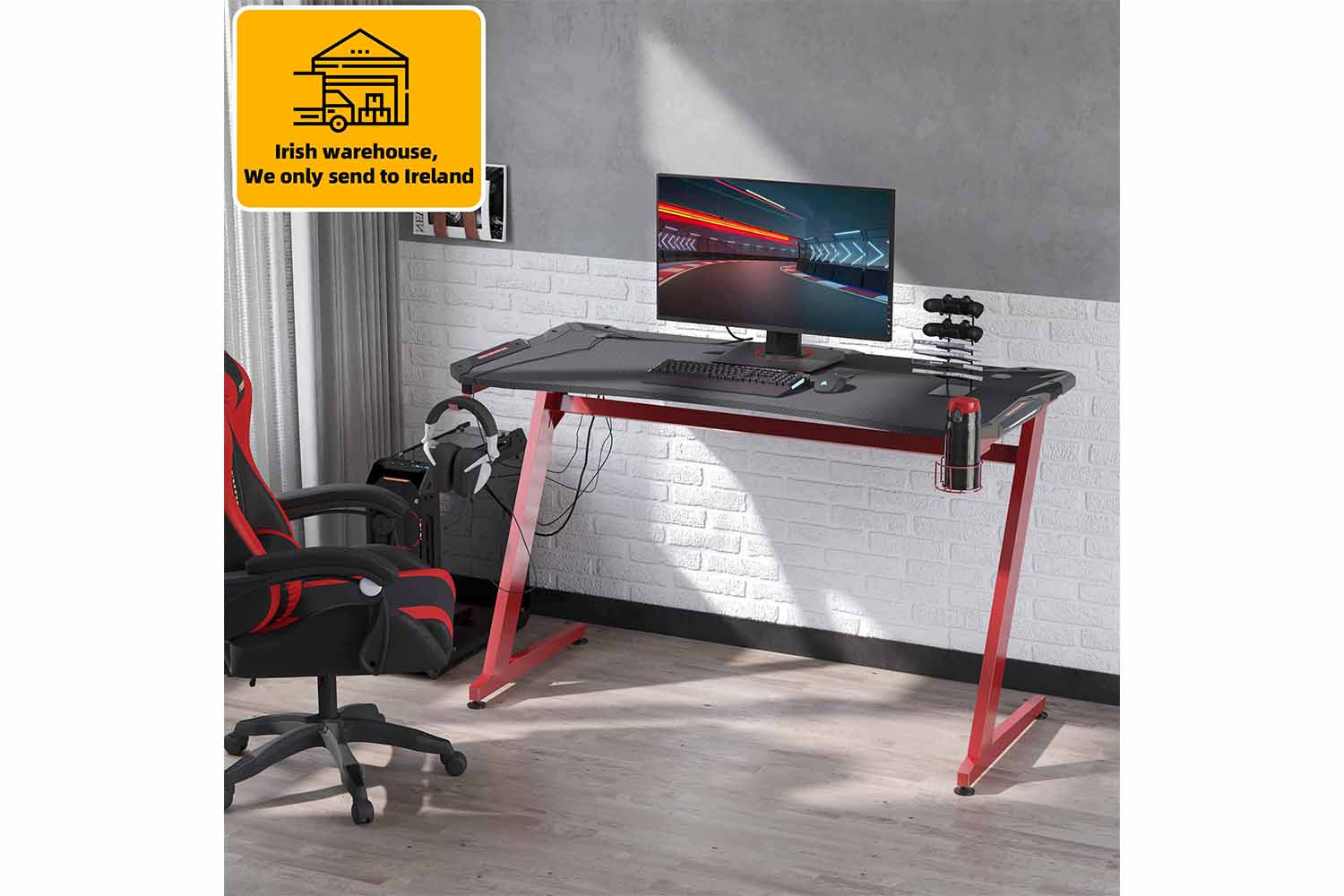 Homcom Computer and Gaming Desk with Cup Holder | Black/Red