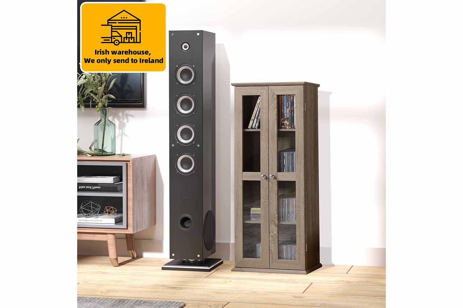 Homcom 4-Tier CD Cabinet with Magnetic Doors | Brown
