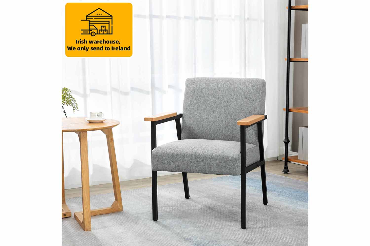 Homcom Armchair with Cushioned Seat | Grey/Natural