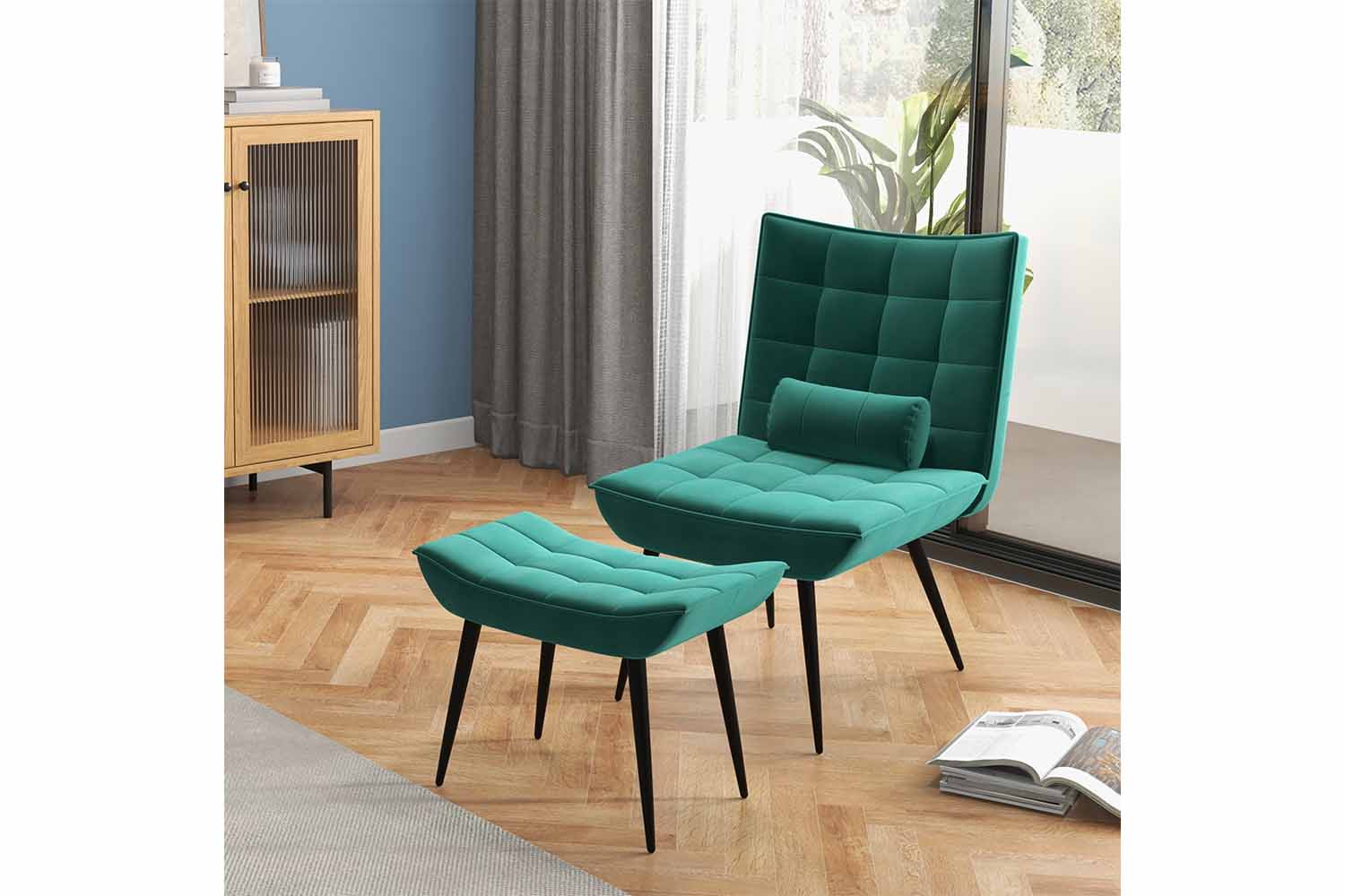 Homcom Armless Accent Chair with Pillow | Green
