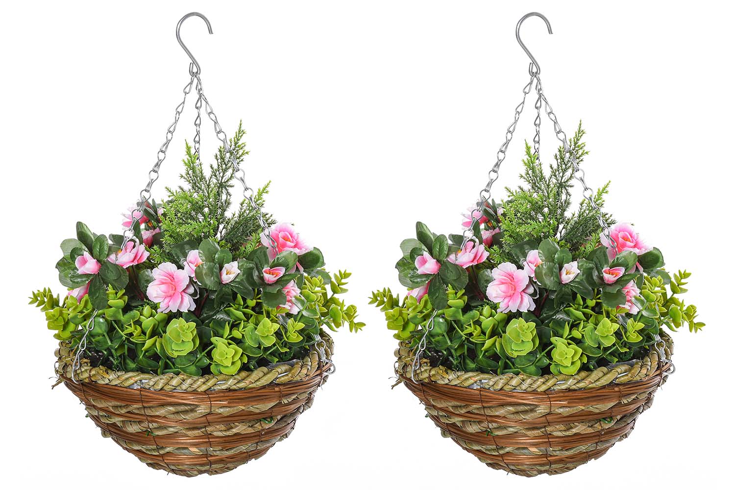Small Hanging Artificial Plants with Basket | Pink/Green | Set of 2