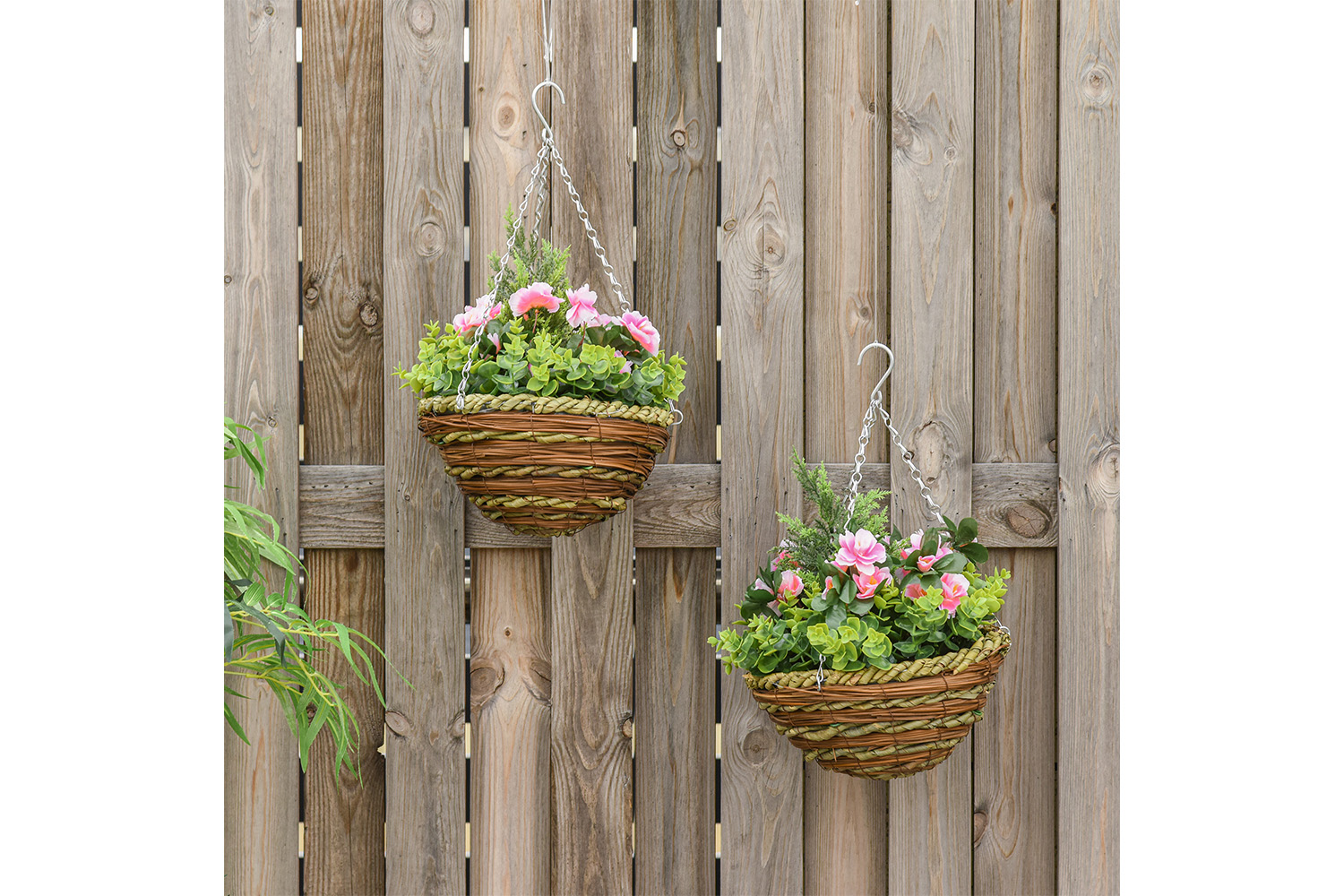 Small Hanging Artificial Plants with Basket | Pink/Green | Set of 2