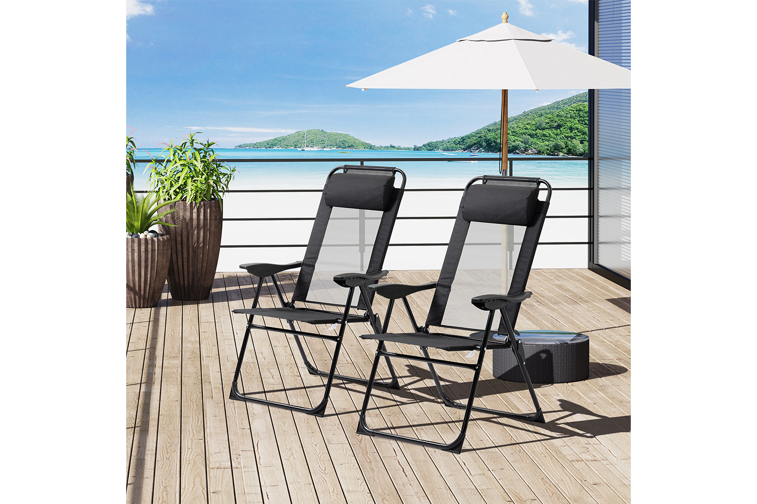 Outsunny Portable Folding Recliner Outdoor Patio Backrest | Black | Set of 2