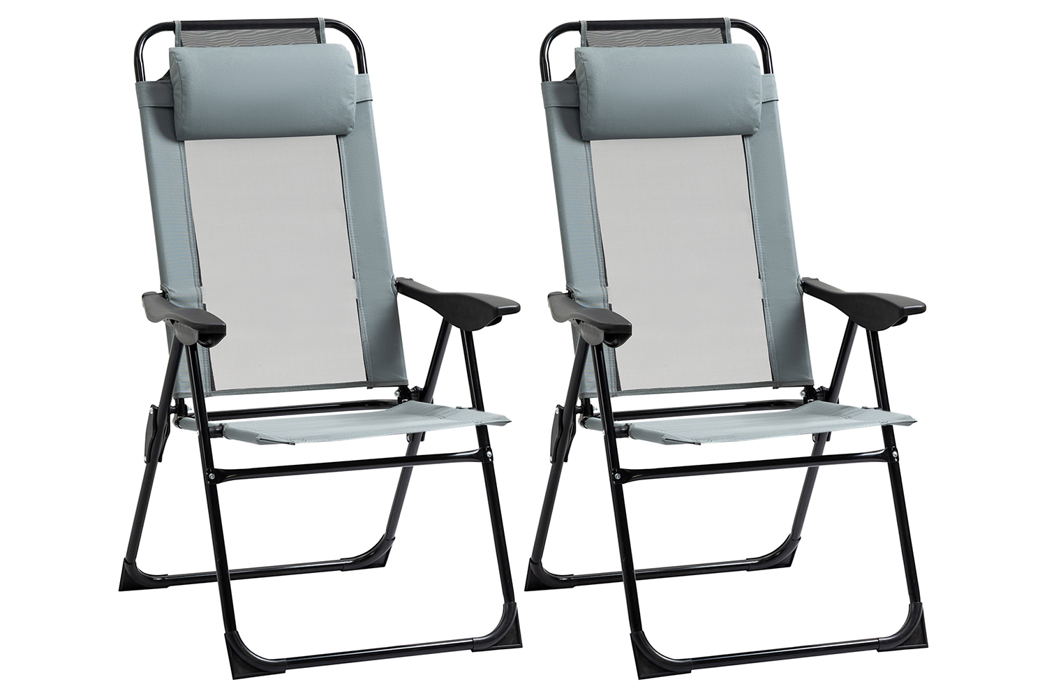 Outsunny Portable Folding Recliner Outdoor Patio Backrest | Grey | Set of 2