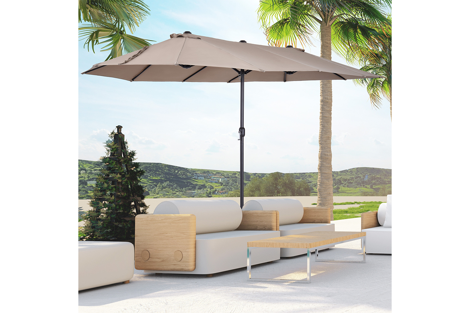Outsunny Double-Sided Sun Umbrella | Tan