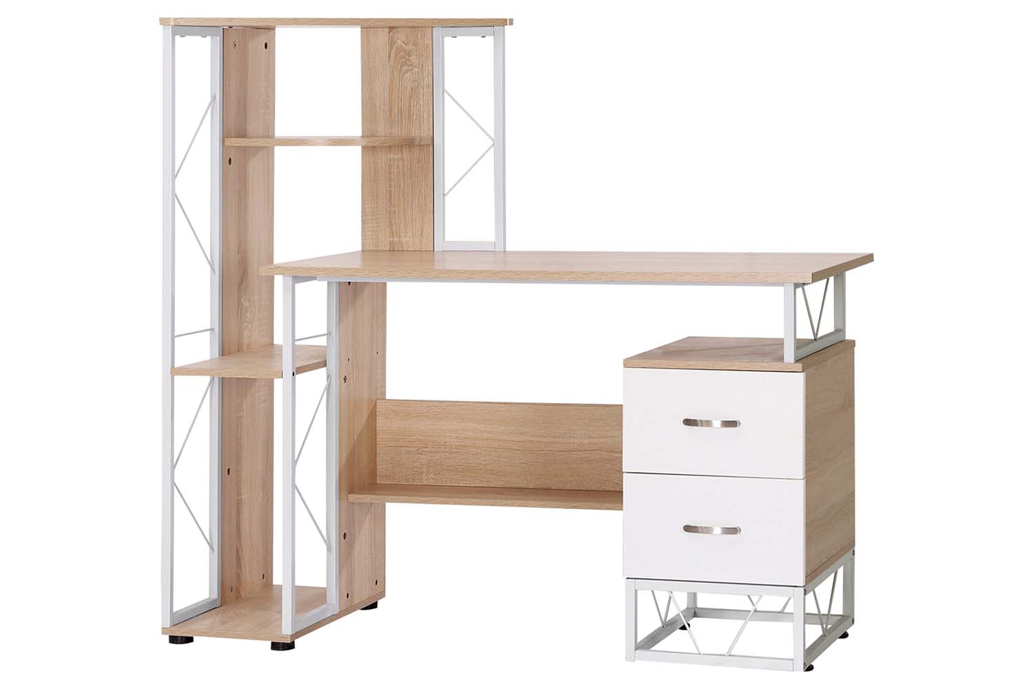 Homcom Computer Desk with Multi-Shelves | Oak/White