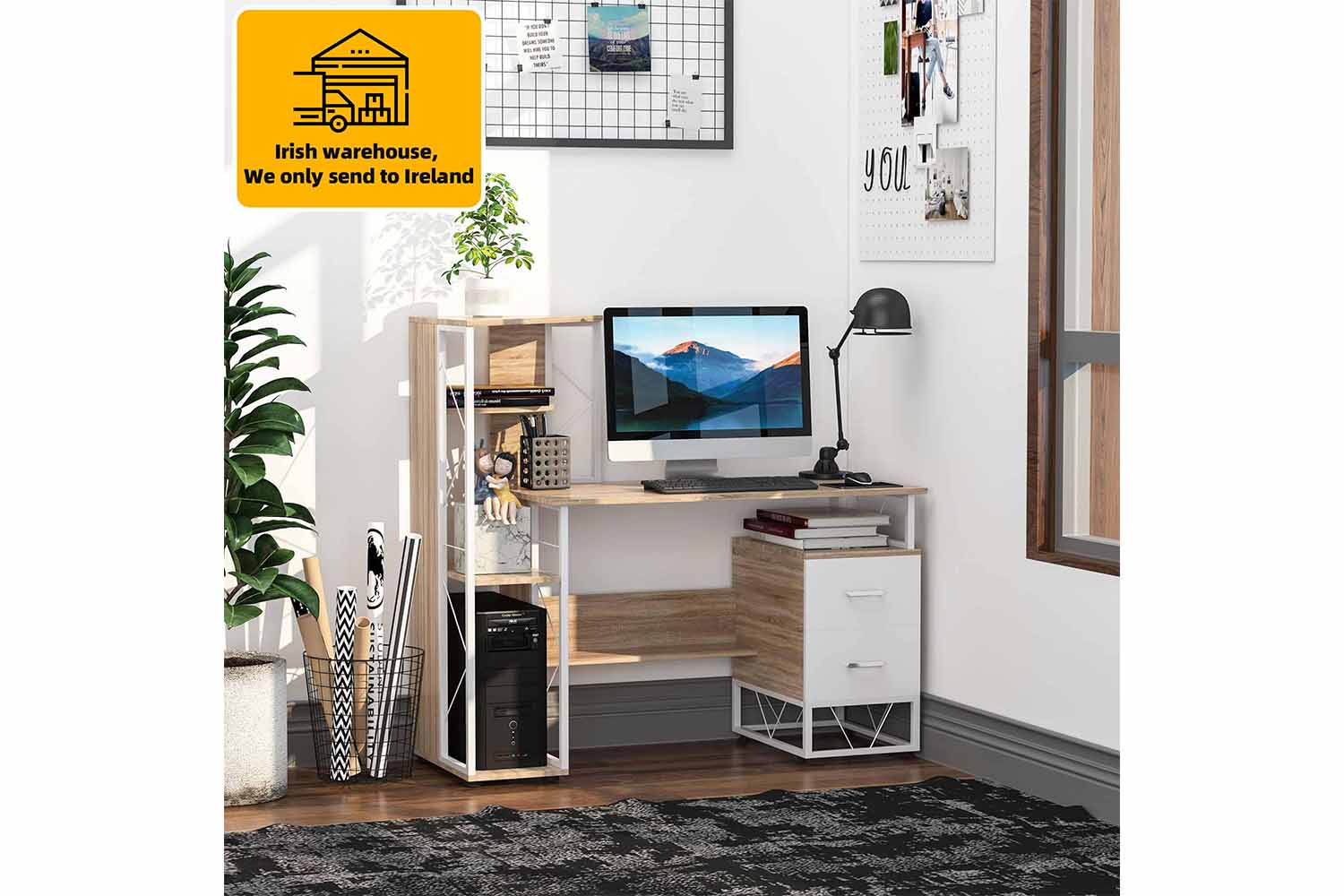 Homcom Computer Desk with Multi-Shelves | Oak/White