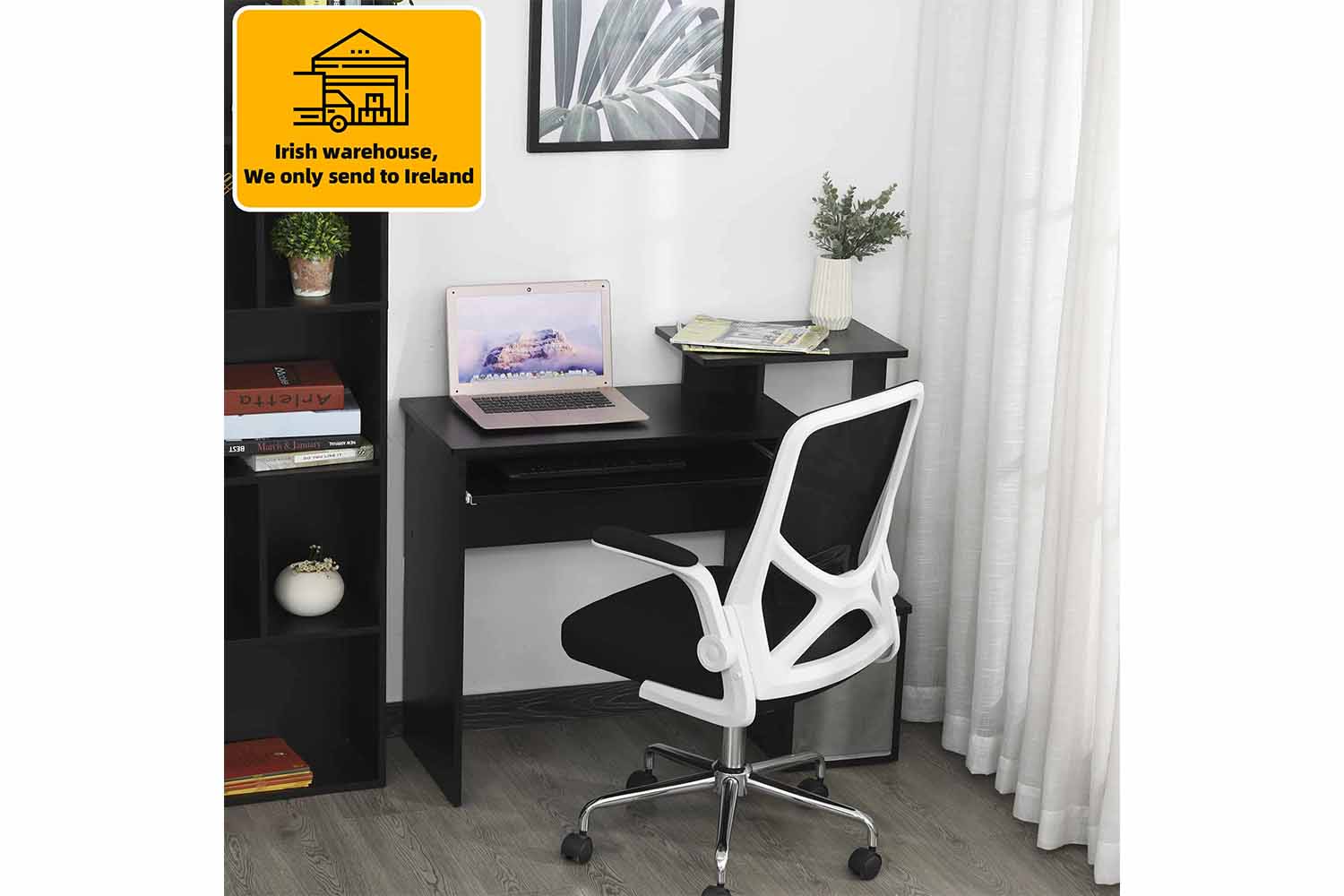 Homcom Computer Desk with Sliding Keyboard Tray & Storage Drawer | Black