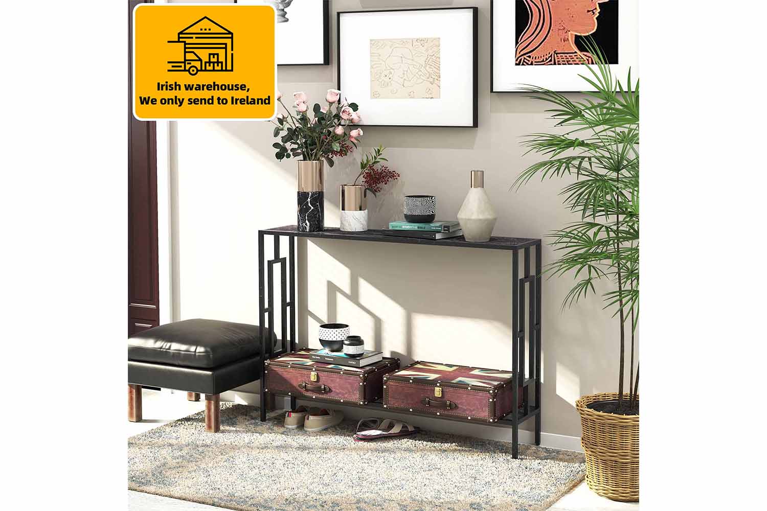 Homcom 2 Shelves Narrow Console Table | Black/Grey