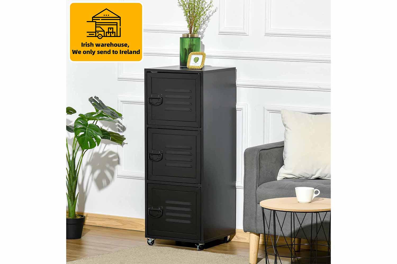 Homcom 3-Tier Rolling Storage Cabinet | Black
