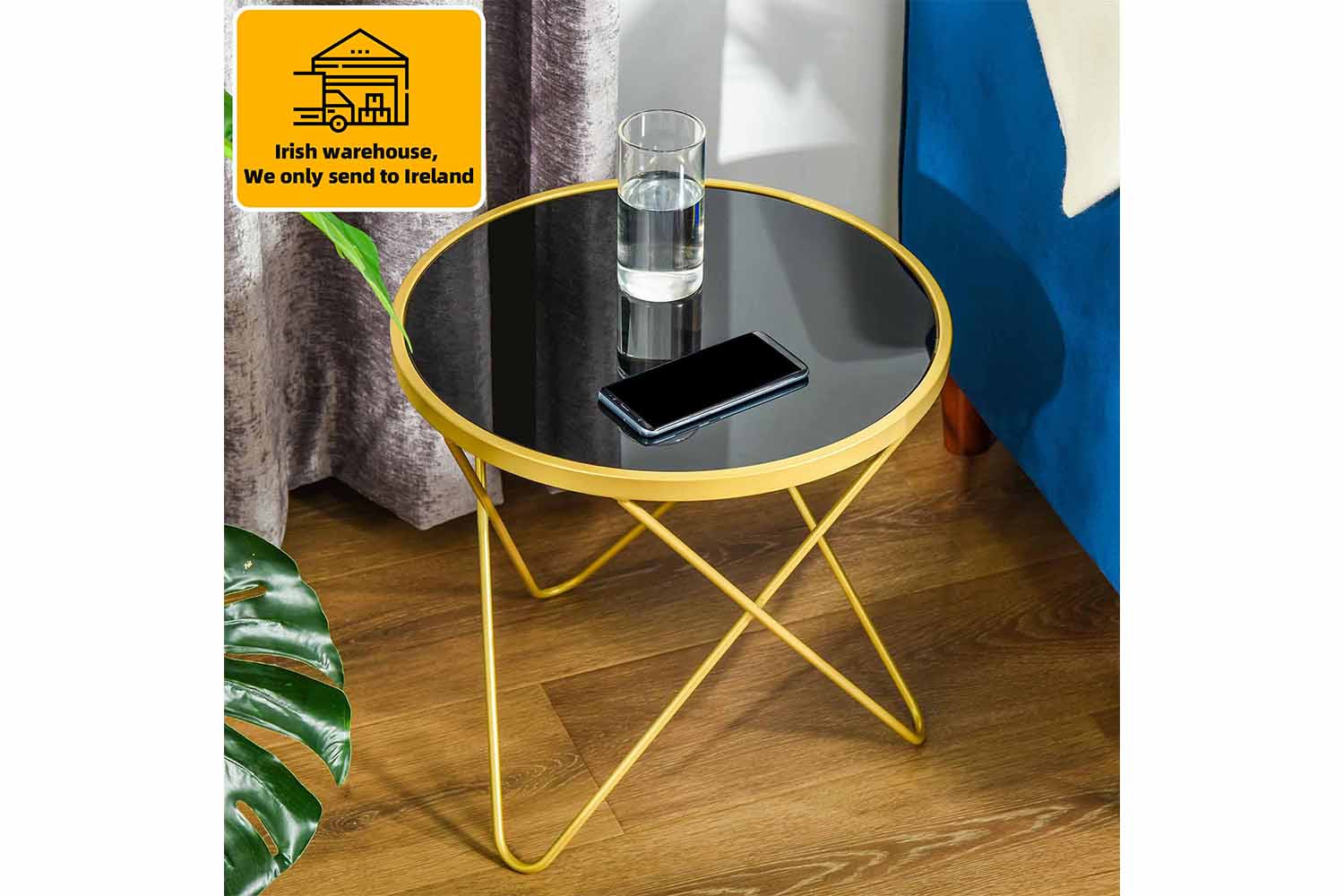 Homcom Coffee Table with Steel Legs | Black/Gold
