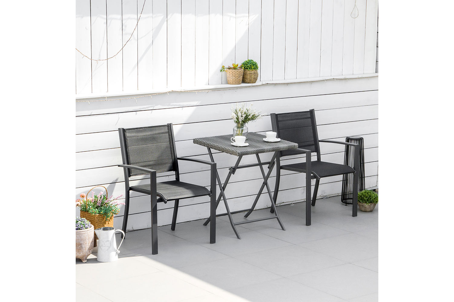 Outsunny Patio Dining Chair | Black/Grey