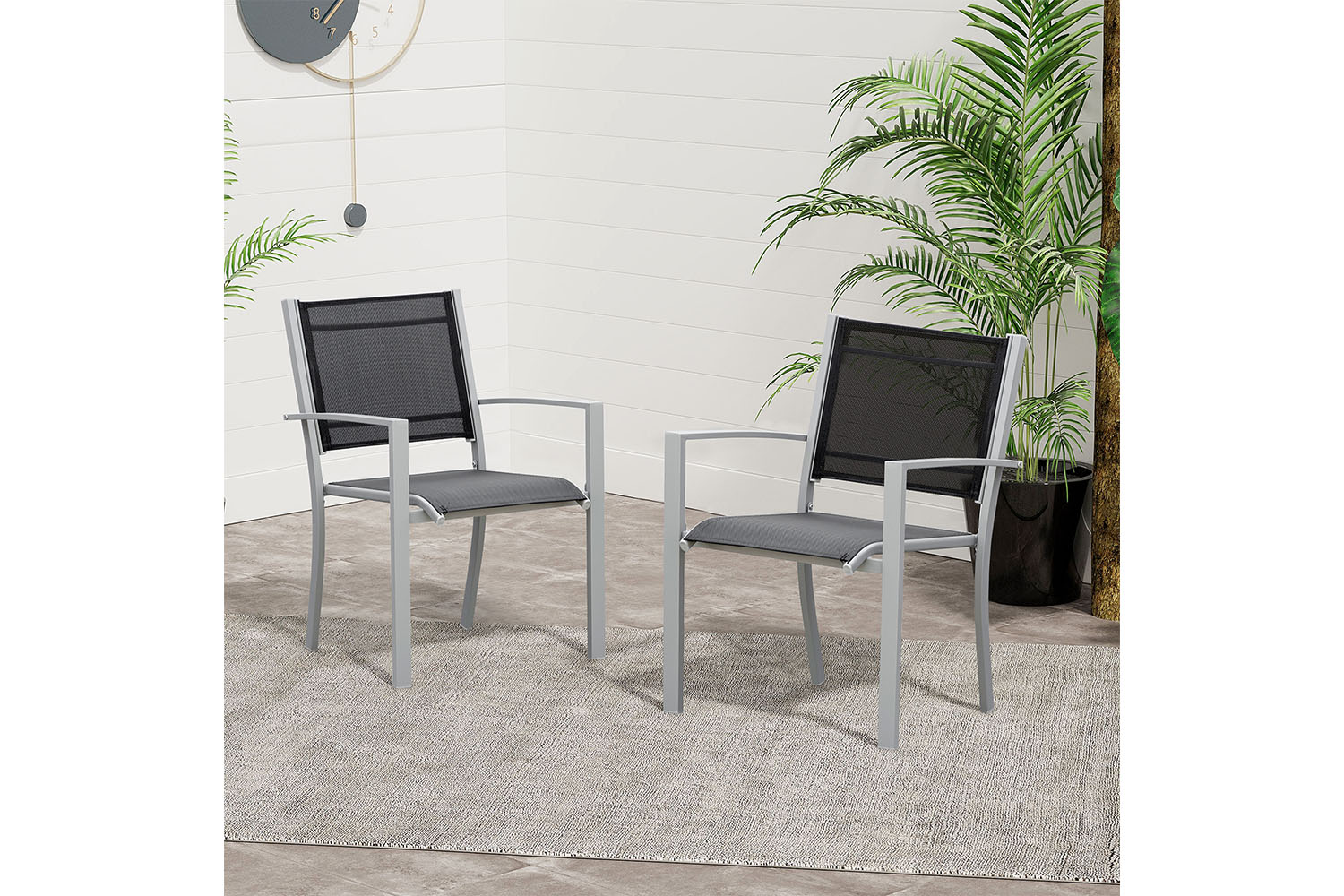 Outsunny Outdoor Chairs Square Steel Frame | Set of 2 | Black/Grey