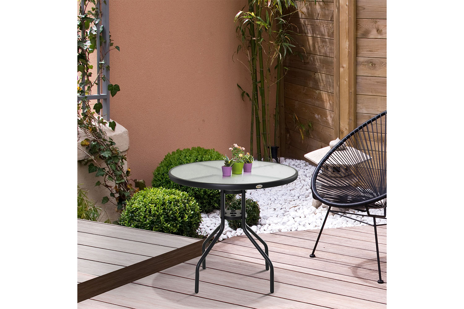 Outsunny Outdoor Round Coffee Table | Black