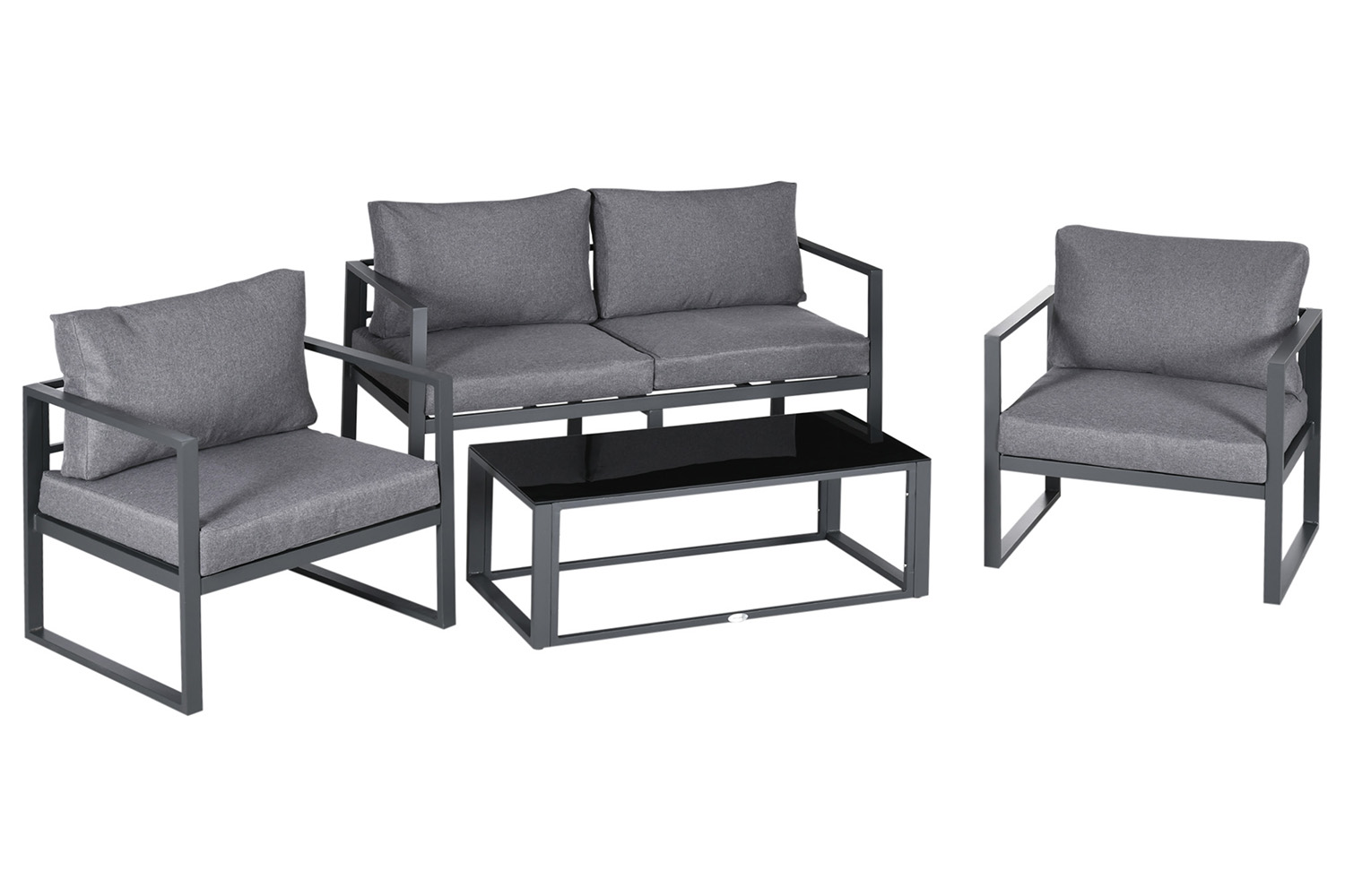 Outsunny Garden Bench & Side Table Set with Cushions | Grey | Set of 4