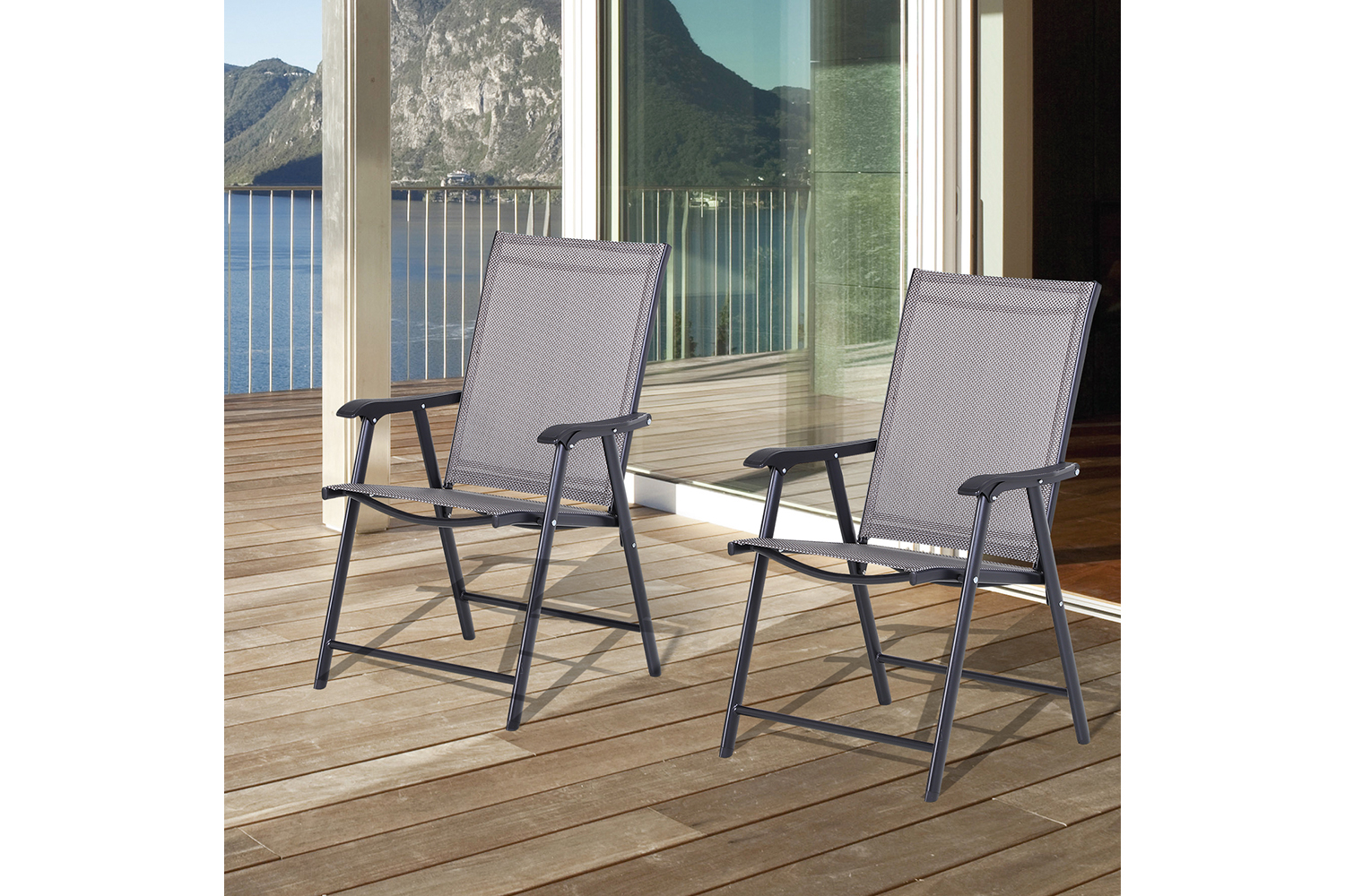 Outsunny Foldable Outdoor Garden Chairs | Grey/Black