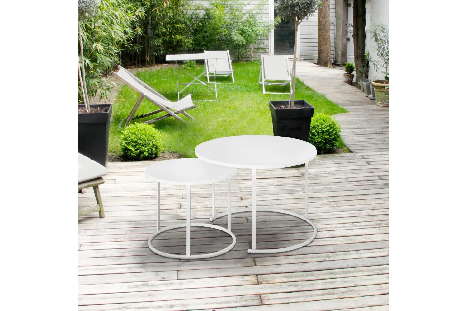 Outsunny Round Coffee Table Pair | White