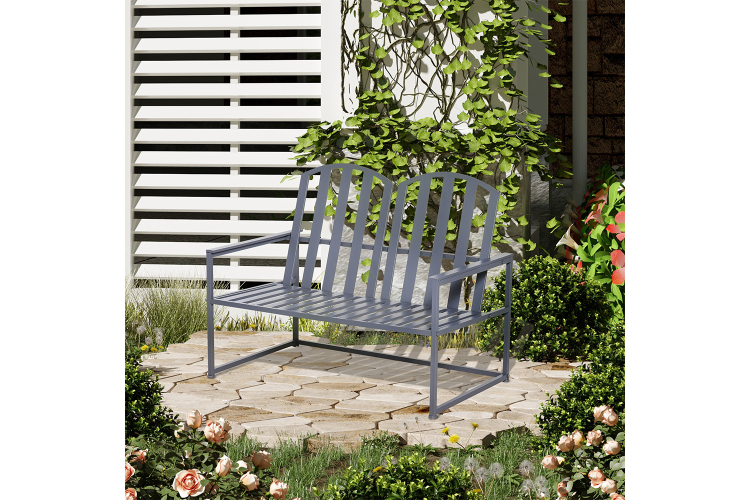 Outsunny Steel Patio Garden Bench | Grey
