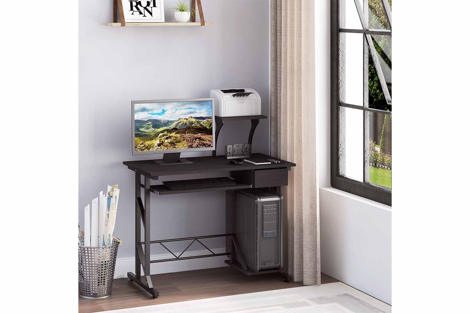 Homcom Compact Computer Desk | Black Walnut