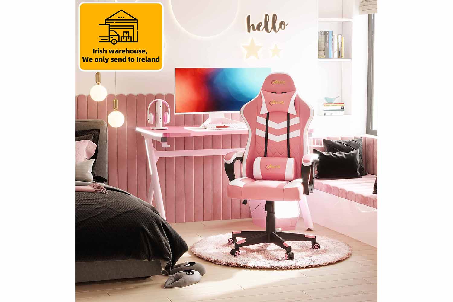 Vinsetto Ergonomic Gaming Chair | Pink/White