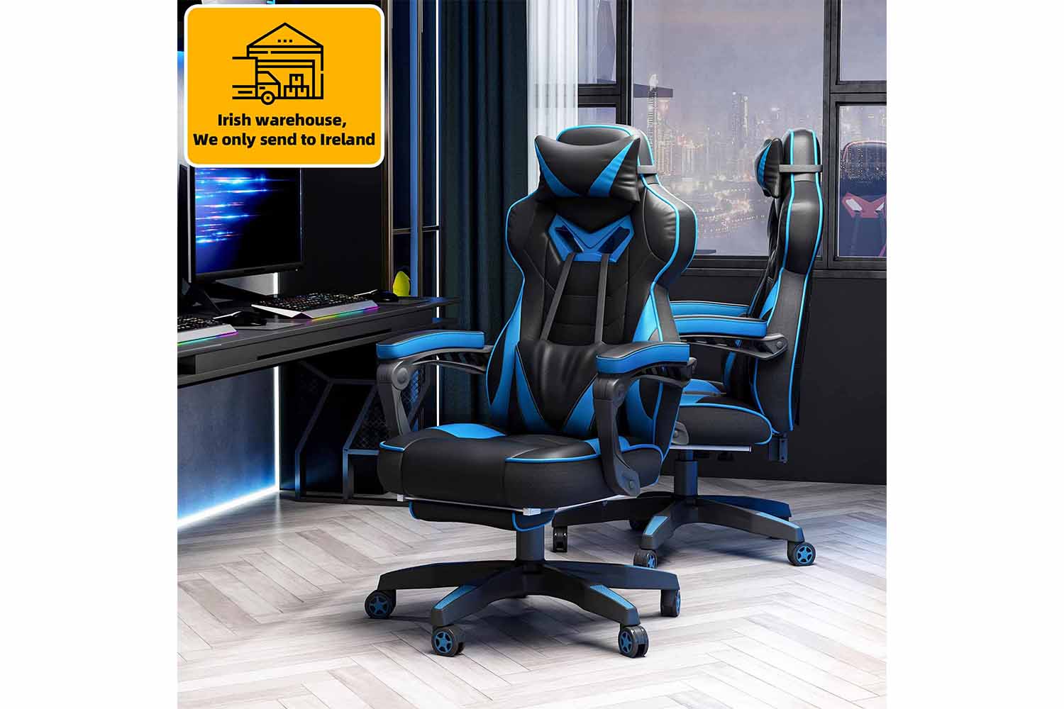 Vinsetto Racing Gaming Chair with Footrest | Blue/Black