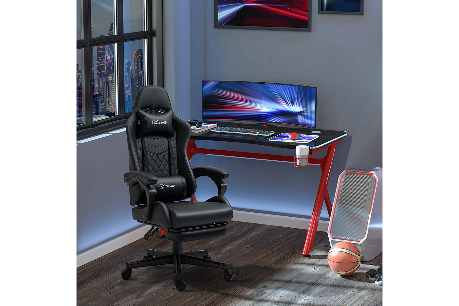Vinsetto Gaming Chair with Footrest | Black