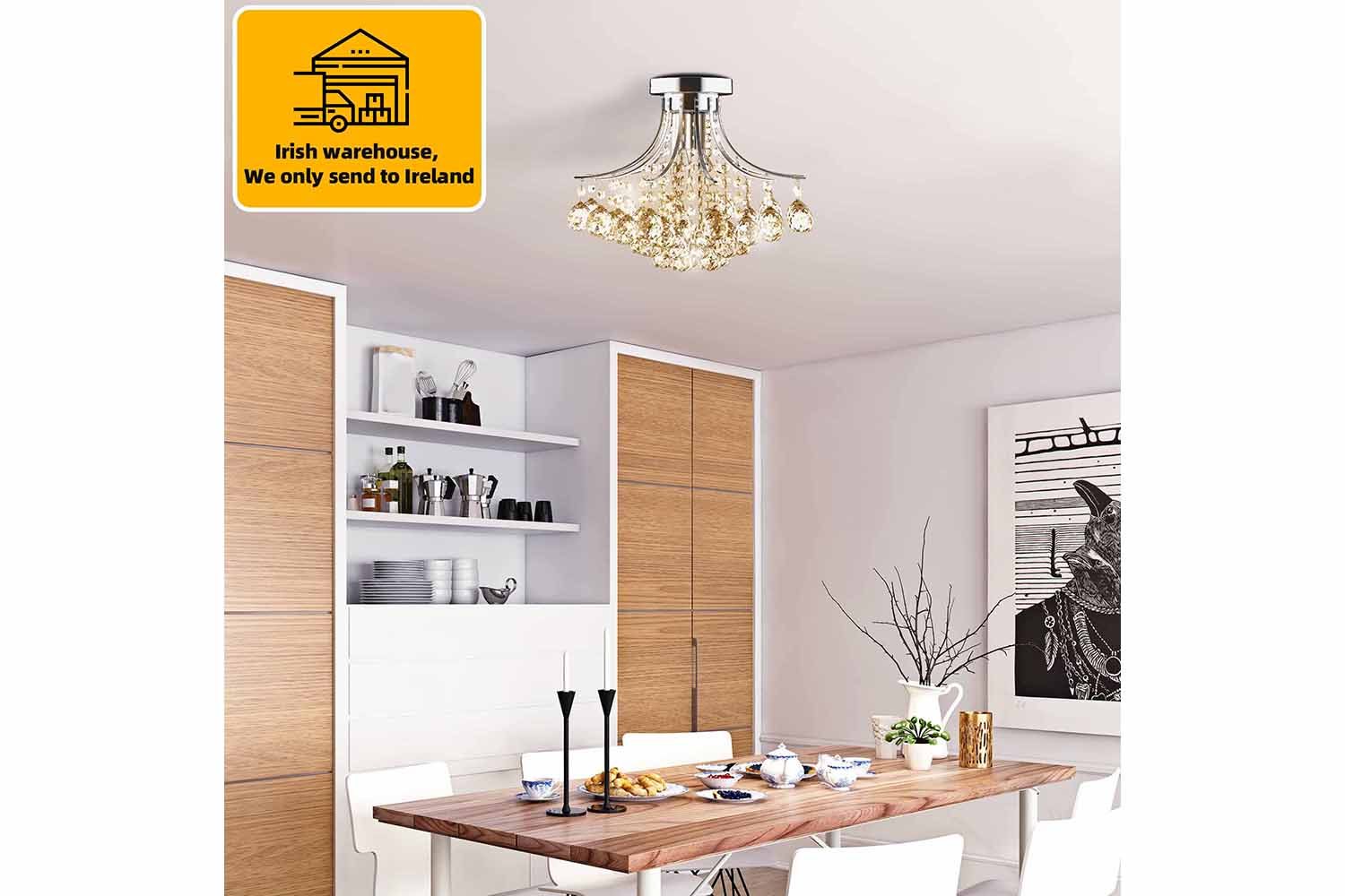 Homcom Dining Room Ceiling Light Silver/Clear Ireland
