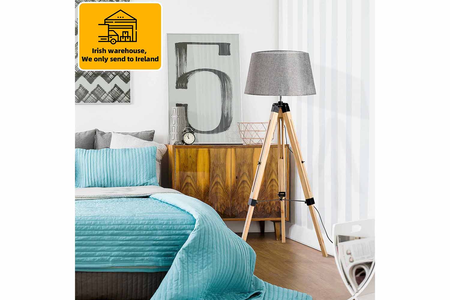 Homcom | Tripod Floor Lamp | Natural/Grey