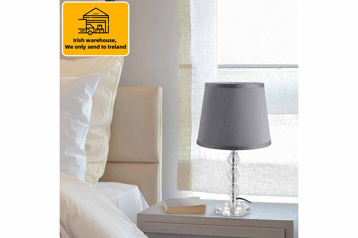 Homcom | Cristal Glass Table Lamp | Grey/Clear