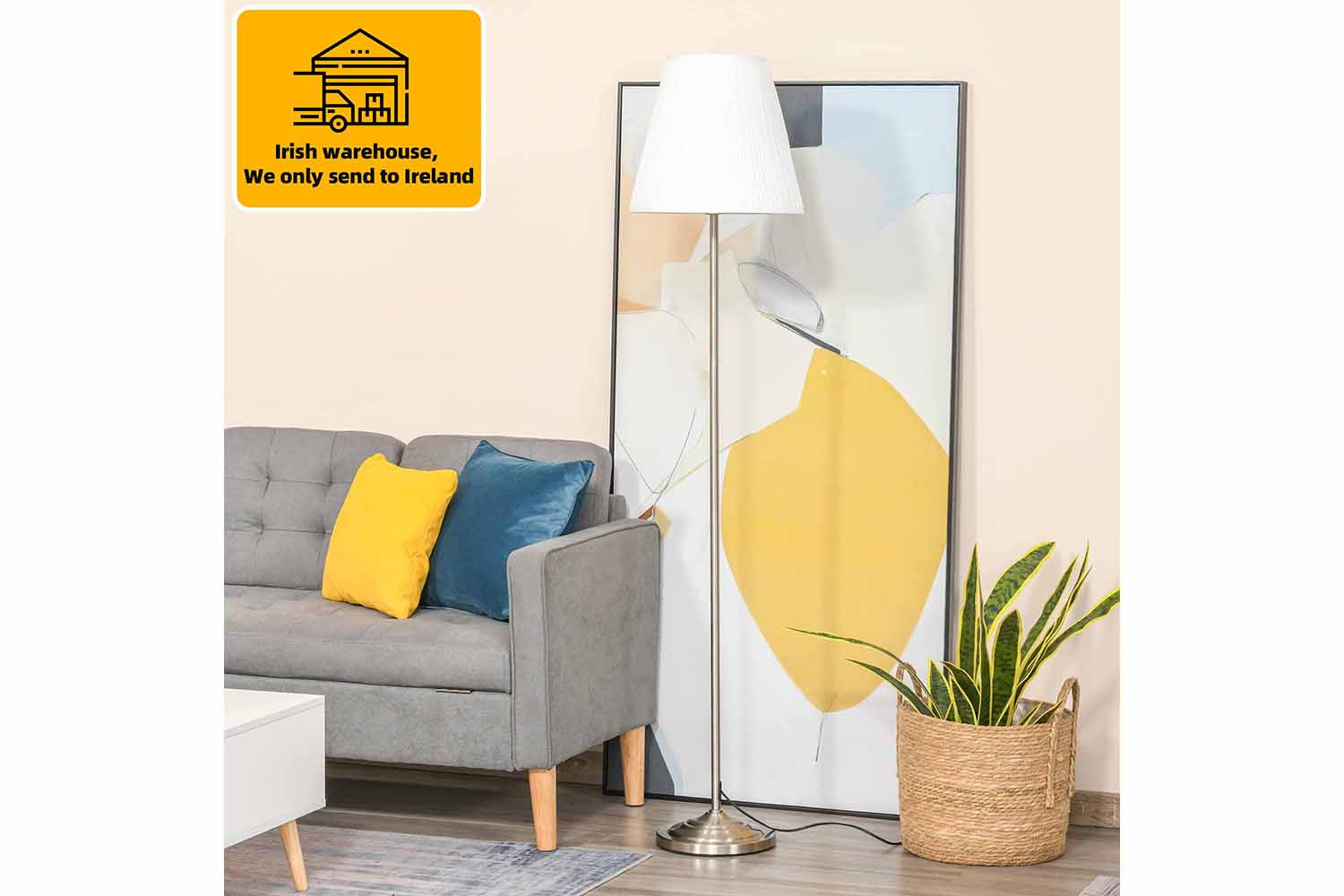 Homcom | Living Room Mid Century Floor Lamp | White/Silver