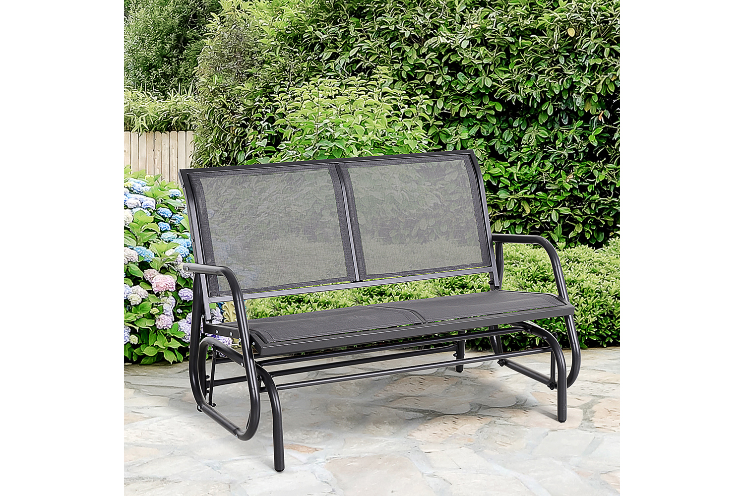 Outsunny 2-Person Outdoor Glider Bench with Power Coated Steel Frame | Grey