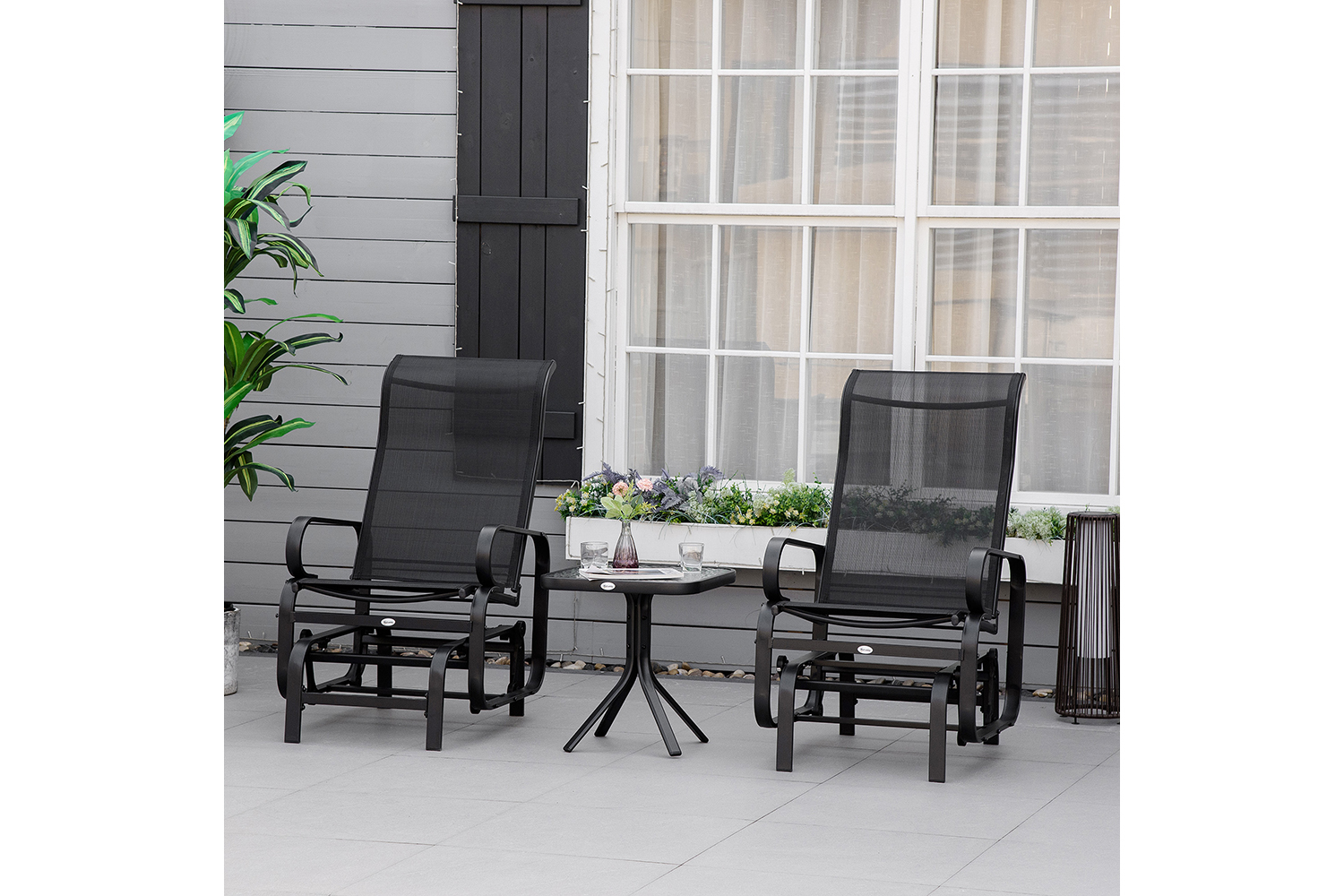 Outsunny Outdoor Glider Chair with Glass Top Table | Black