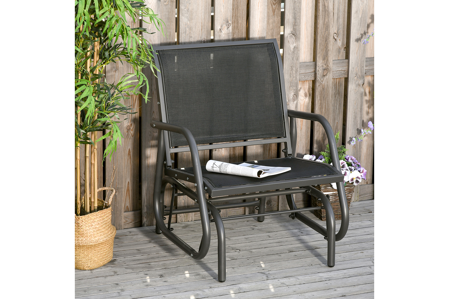 Outsunny Outdoor Glider Rocking Chair with Weather & UV Resistance | Black/Dark Grey