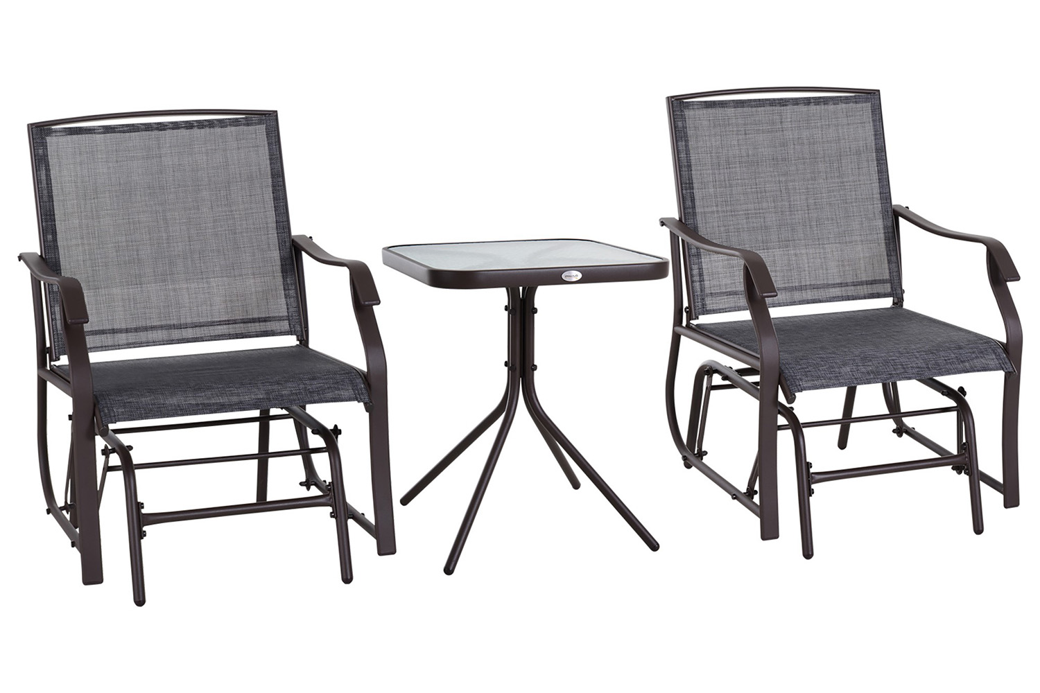 Outsunny Rocking Glider Chair Set with Glass Top Table | Brown/Grey