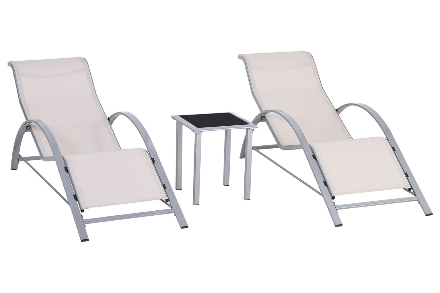 Outsunny Outdoor 3 Pieces Lounge Chair Set | Cream White