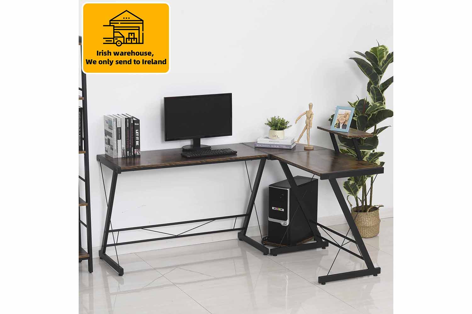 Homcom Home Office Computer Desk | Black/Wood Grain