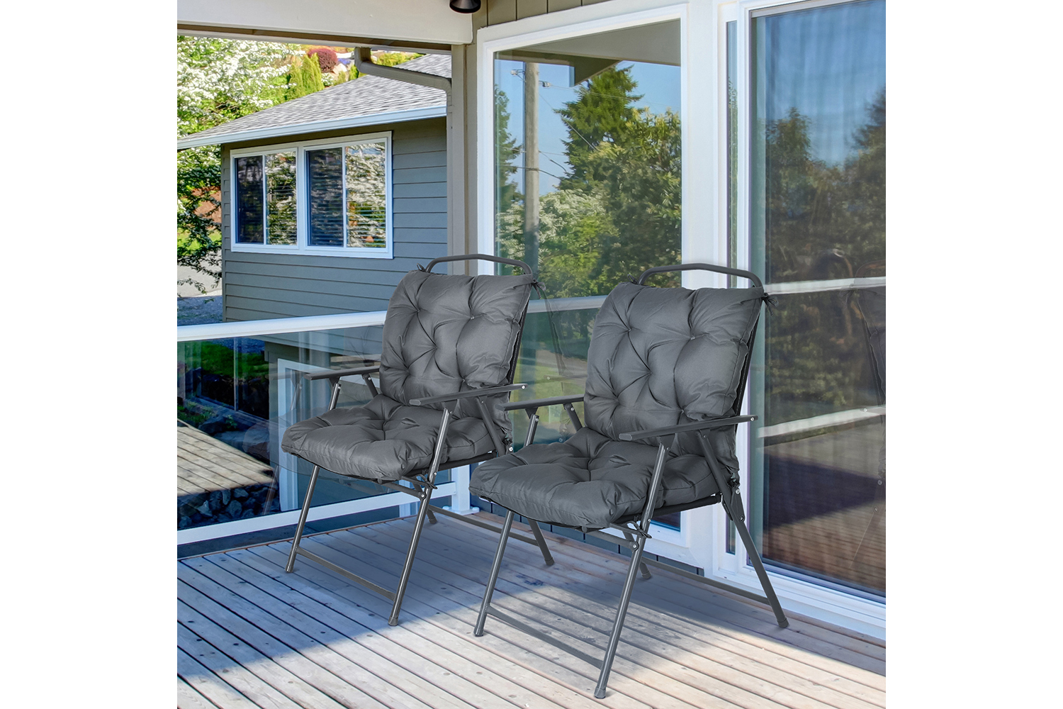 Outsunny Outdoor Seat Cushions | Grey | Set of 2