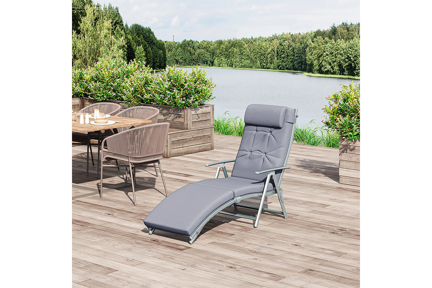 Outsunny Padded Sun Lounger with Pillow | Grey