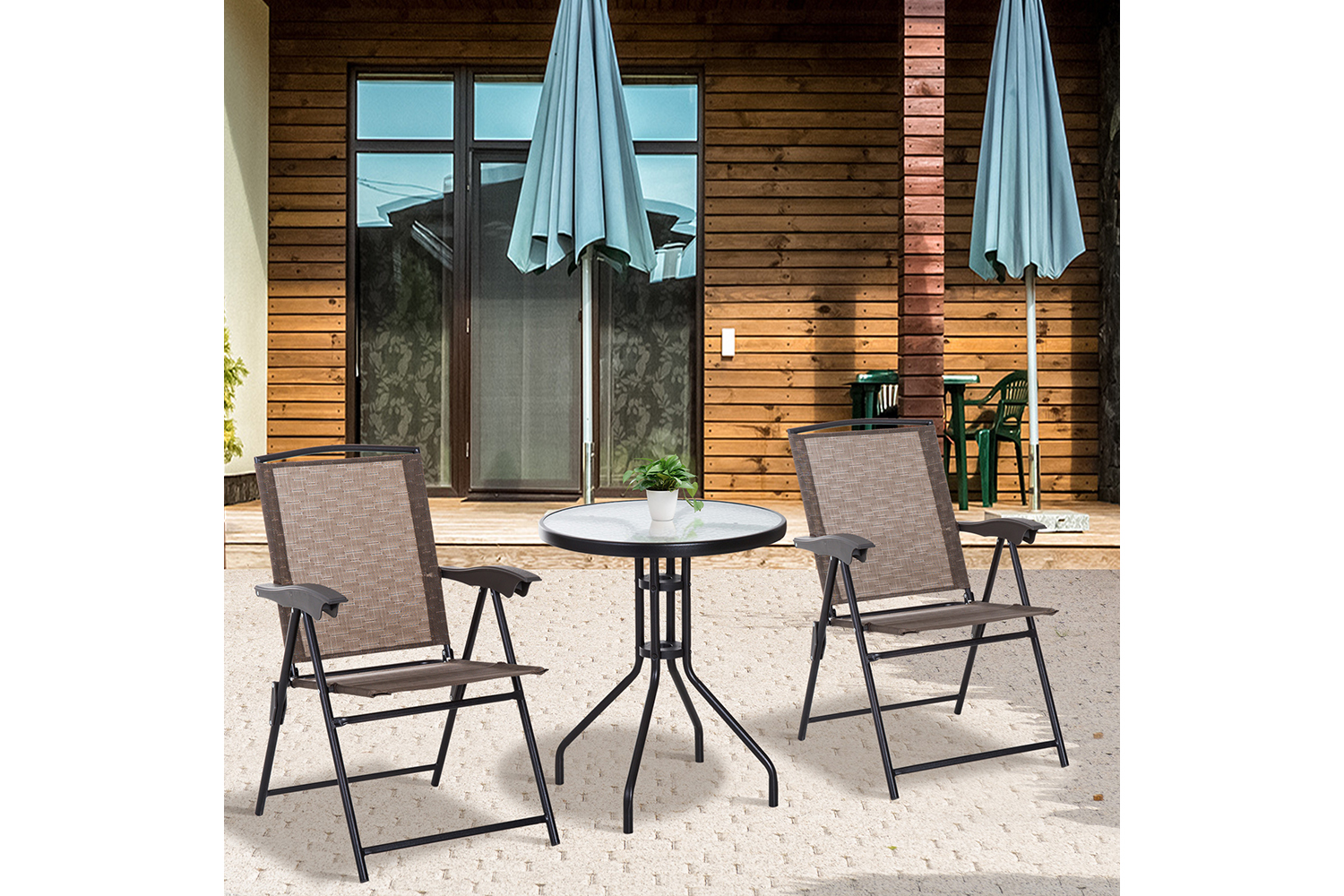 Outsunny Bistro Set with Foldable Chairs | Brown