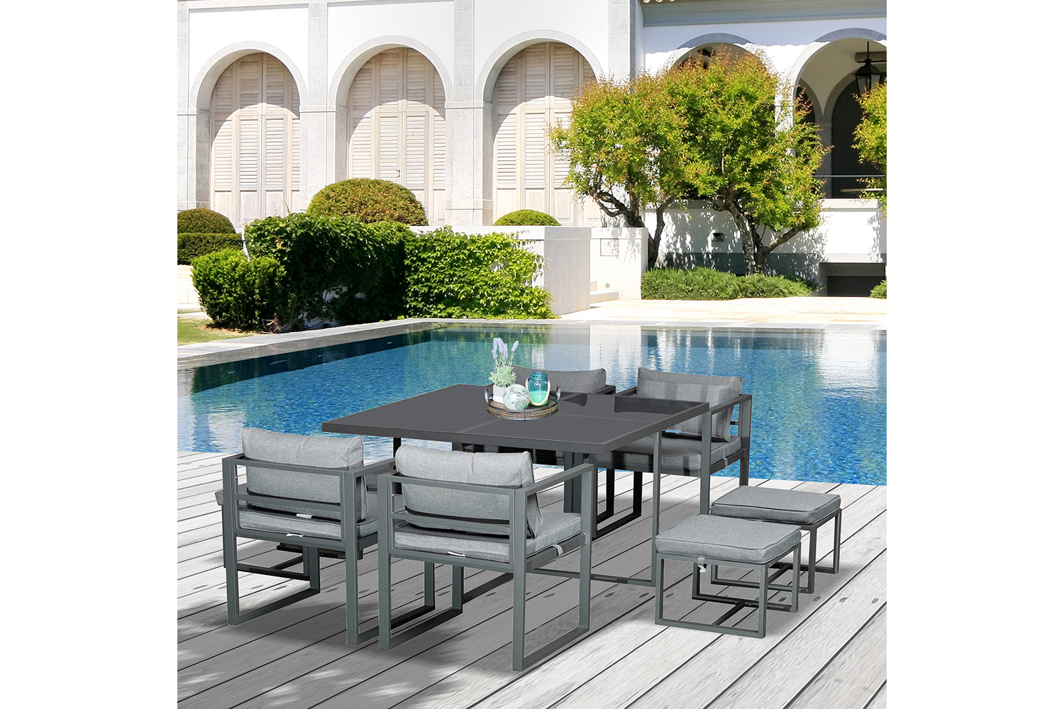 Outsunny Patio Dining Table Set | Dark Grey/Grey | 9 Pieces
